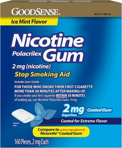 GoodSense Nicotine Polacrilex Coated Gum, 2 mg (Nicotine), Stop Smoking Aid, Ice Mint Flavor; Quit Smoking with ice Mint Nicotine Gum,160 ct in Kuwait