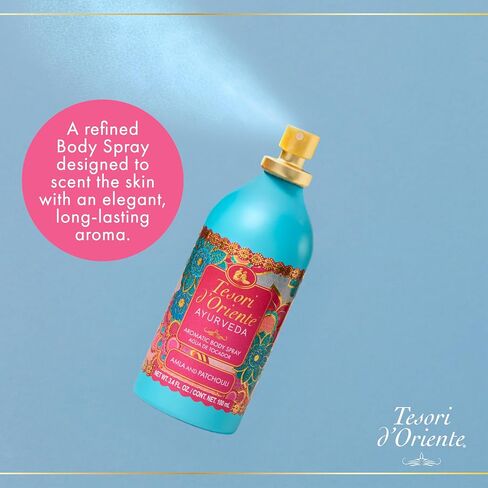 Tesori d’Oriente Ayurveda Aromatic Body Spray Eau de Toilette, 3.4 fl oz Travel Size, Warm Woody Citrus Fragrance for Women & Men with Sweet Orange, Lemon, Patchouli & Cedarwood, Long-Lasting Scent in Saudi Arabia