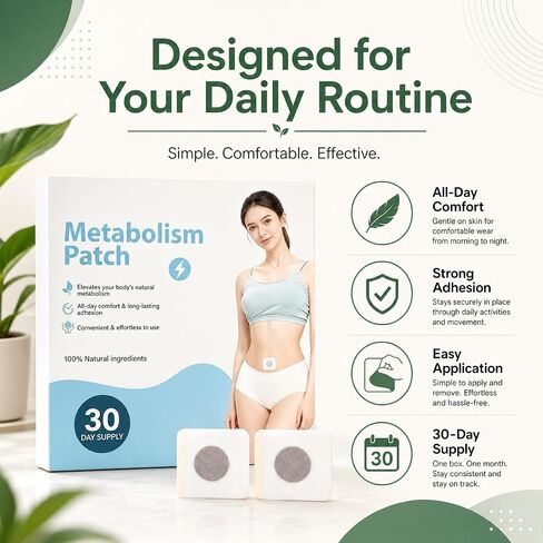 Metabolism Support Patches, Natural Ingredients, with Paeonia Lactiflora Root and Ginger and Cinnamon Bark Oil, Body Patches for Women,30 Count in Saudi Arabia