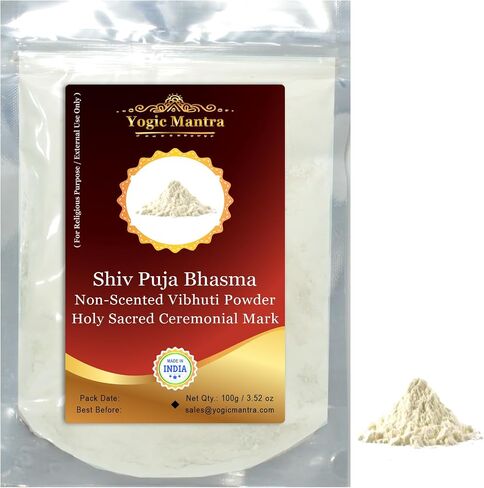 Yogic Mantra Shiva Vibhuti Bhasma Holy Ash Powder (Uncented 100g / 3.5oz Vibhooti Bhasma) Thiruneeru Forehead Ceremonial Mark, Shiv Tripundra Tikka for Home Puja & Havan Yagya Pooja Samagri in Saudi Arabia