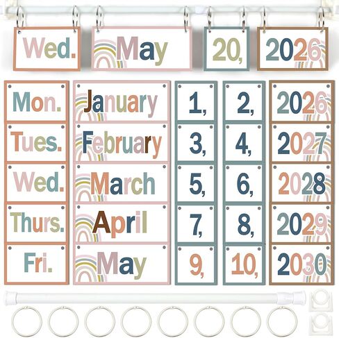 Boho Calendar Bulletin Board Modern Boho Flip Calendar Set with Holder Boho Classroom Decoration with 54 Date Cards Adjustable Calendar Holder for Classroom Home Decor Supplies in Saudi Arabia