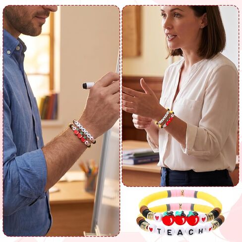 30 Pcs Teacher Bracelets Gifts for Women Teacher Gifts Bulk Polymer Clay Bead Bracelets for Teachers Appreciation Gift Thank You End of Year Graduation Summer Beach Stretch Bracelet Jewelry (Apple) in Saudi Arabia