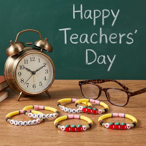 30 Pcs Teacher Bracelets Gifts for Women Teacher Gifts Bulk Polymer Clay Bead Bracelets for Teachers Appreciation Gift Thank You End of Year Graduation Summer Beach Stretch Bracelet Jewelry (Apple) in Saudi Arabia