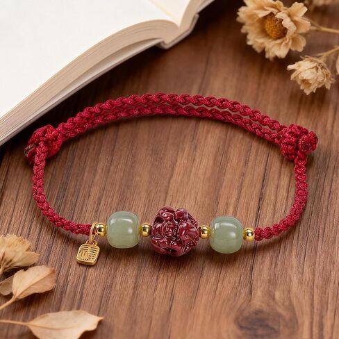 Horse Red String Bracelet with Good Luck Hetian Jade, Adjustable Zodiac Cinnabar Bracelets Horse Charm Amulet for Blessings and Good Luck New Year Jewelry Gift for Women in Saudi Arabia