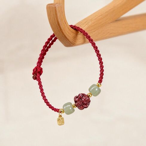 Horse Red String Bracelet with Good Luck Hetian Jade, Adjustable Zodiac Cinnabar Bracelets Horse Charm Amulet for Blessings and Good Luck New Year Jewelry Gift for Women in Saudi Arabia