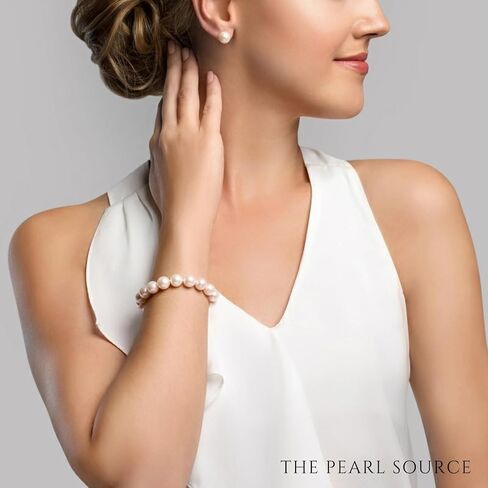 سوار لؤلؤ المياه العذبة الأبيض من The Pearl Source للنساء - سوار اللؤلؤ المستزرع من الذهب عيار 14 قيراط مع اللؤلؤ المستنبت الأصلي، بطول 8.0 بوصات in Kuwait