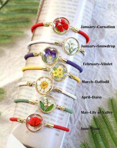 Dried Pressed Birth Month Flower Bracelet, Adjustable tree of life knot Cord Bracelet, Personalized Gift in Saudi Arabia