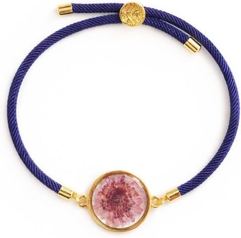 Dried Pressed Birth Month Flower Bracelet, Adjustable tree of life knot Cord Bracelet, Personalized Gift in Saudi Arabia