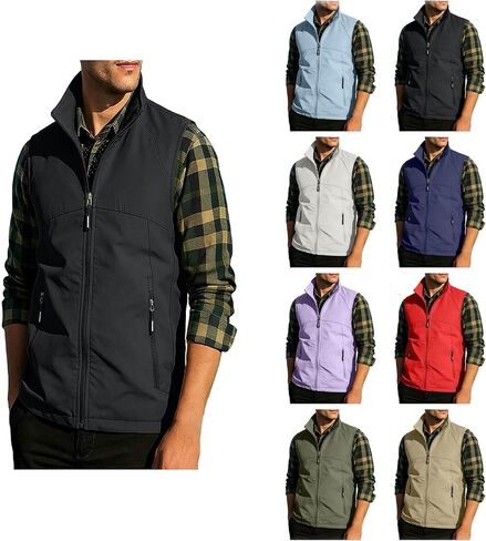 Rucking Vest For Men Zip Up Stand Collar Sleeveless Jacket Casual Hiking Running Lightweight Outerwear Vest With Pockets in Kuwait
