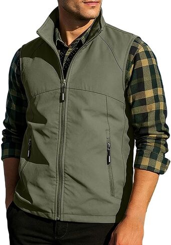 Rucking Vest For Men Zip Up Stand Collar Sleeveless Jacket Casual Hiking Running Lightweight Outerwear Vest With Pockets in Kuwait