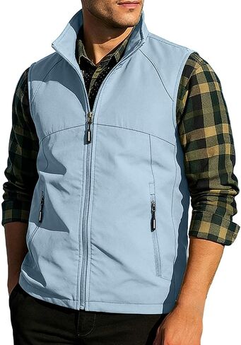 Rucking Vest For Men Zip Up Stand Collar Sleeveless Jacket Casual Hiking Running Lightweight Outerwear Vest With Pockets in Kuwait