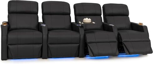 Seatcraft Sienna Home Theater Seating, Living Room, Power Recline, Cupholders, Ambient Base Lighting, Space Saver (Black, Row of 2) in Kuwait