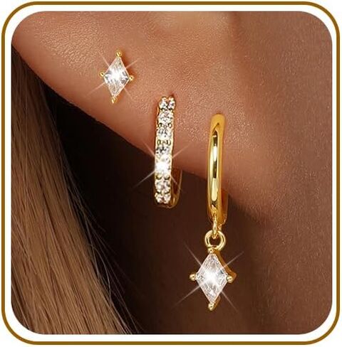 Gold Hoop Earrings Set for Women, Dainty 14K Gold Plated Cartilage Earring, Hypoallergenic Earrings Trendy Small Gold Earring Stacks Multiple Piercing, Huggies Earrings for Women in Saudi Arabia