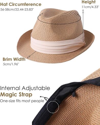 Fedora Straw Sun Hat for Men Women Short Brim Trilby Hat Panama Beach Hat UPF 50+ in Kuwait