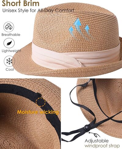 Fedora Straw Sun Hat for Men Women Short Brim Trilby Hat Panama Beach Hat UPF 50+ in Kuwait
