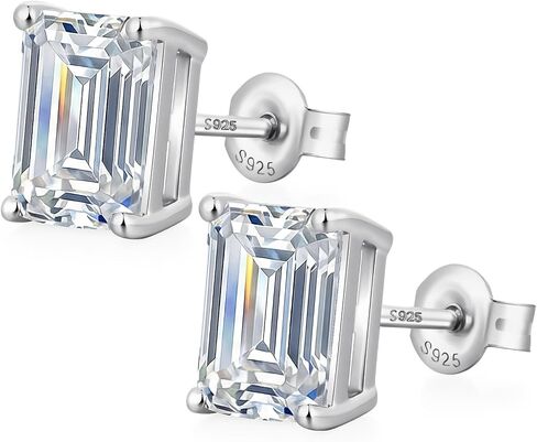 18K White Gold Plated CZ Cubic Zirconia Simulated Diamond Sparkly Round Stud Earrings 925 Sterling Silver 4mm to 8mm Fine Jewelly for Women Men in Kuwait
