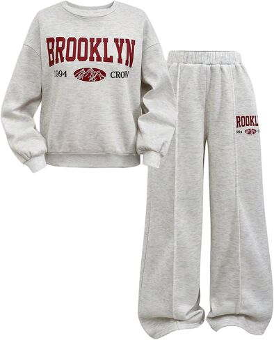 RoseSeek Girl's 2 Piece Outfits Bow Graphic Pullover Sweatshirts and Wide Leg Pants in Kuwait