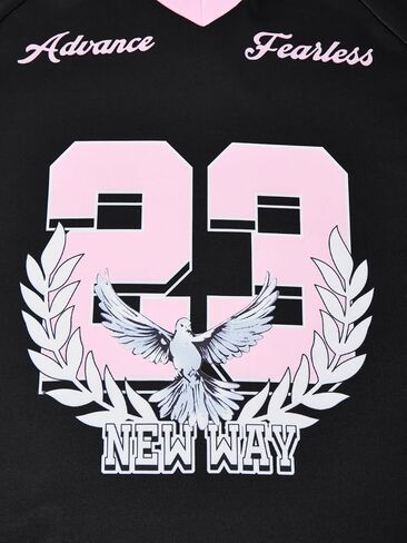 Fashion casual girls' V-neck black short-sleeve top with letter print and pink striped pants set in Kuwait