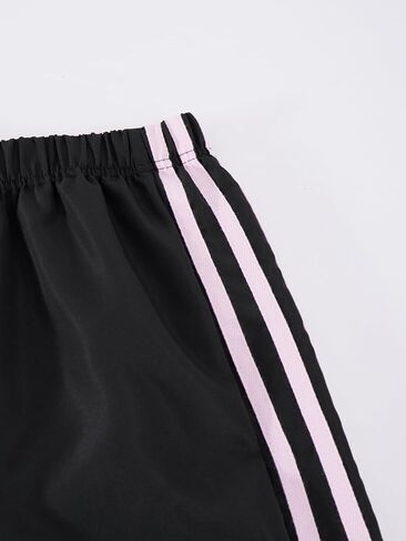 Fashion casual girls' V-neck black short-sleeve top with letter print and pink striped pants set in Kuwait