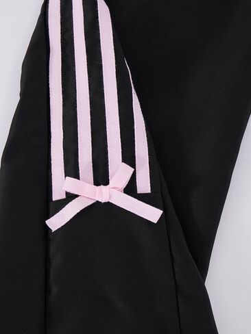 Fashion casual girls' V-neck black short-sleeve top with letter print and pink striped pants set in Kuwait