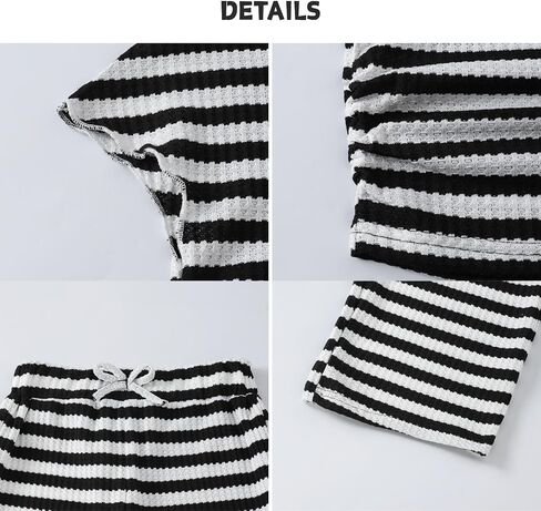 Girls 2-Piece Outfits Short Sleeve Striped Top & Wide Leg Pants Girls Fashion Casual Clothing Set Size 7-16 Years in Saudi Arabia