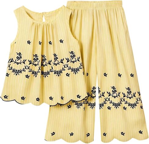 MakeMeChic Girl's Two Piece Sets Boho Striped Floral Tank Top and Wide Leg Pants Summer Outfits in Kuwait