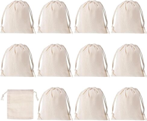 5"x4" Coin Sacks Bag, 12 Pack Bank Coin Deposit Change Transit Bags Canvas Money Bag with Drawstring Gift Bag Style 2, Beige in Kuwait