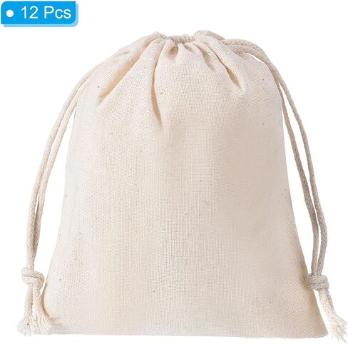 5"x4" Coin Sacks Bag, 12 Pack Bank Coin Deposit Change Transit Bags Canvas Money Bag with Drawstring Gift Bag Style 2, Beige in Kuwait
