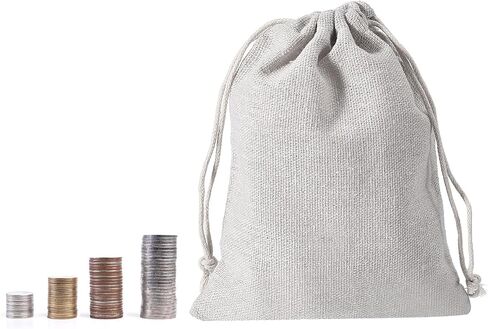 5"x4" Coin Sacks Bag, 12 Pack Bank Coin Deposit Change Transit Bags Canvas Money Bag with Drawstring Gift Bag Style 1, Beige in Kuwait