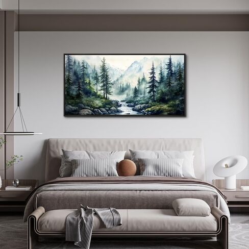 ZUITINGHUA Large Black Framed Wall Decor For Living Room Canvas Wall Art For Office Modern Wall Decorations For Bedroom Misty Forest Painting Tree landscape Pictures Artwork Home Decor 24x48 In in Saudi Arabia