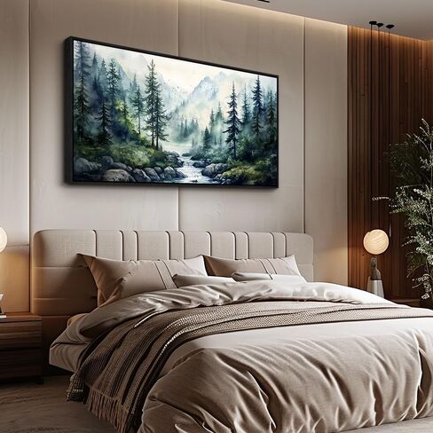 ZUITINGHUA Large Black Framed Wall Decor For Living Room Canvas Wall Art For Office Modern Wall Decorations For Bedroom Misty Forest Painting Tree landscape Pictures Artwork Home Decor 24x48 In in Saudi Arabia