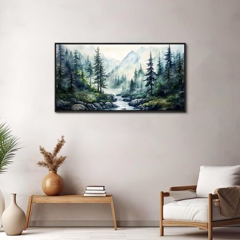 ZUITINGHUA Large Black Framed Wall Decor For Living Room Canvas Wall Art For Office Modern Wall Decorations For Bedroom Misty Forest Painting Tree landscape Pictures Artwork Home Decor 24x48 In in Saudi Arabia