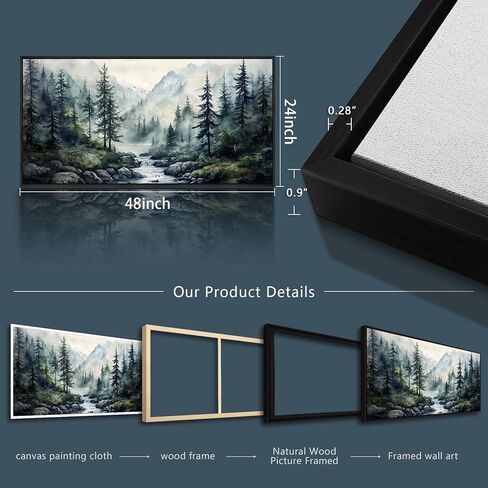 ZUITINGHUA Large Black Framed Wall Decor For Living Room Canvas Wall Art For Office Modern Wall Decorations For Bedroom Misty Forest Painting Tree landscape Pictures Artwork Home Decor 24x48 In in Saudi Arabia