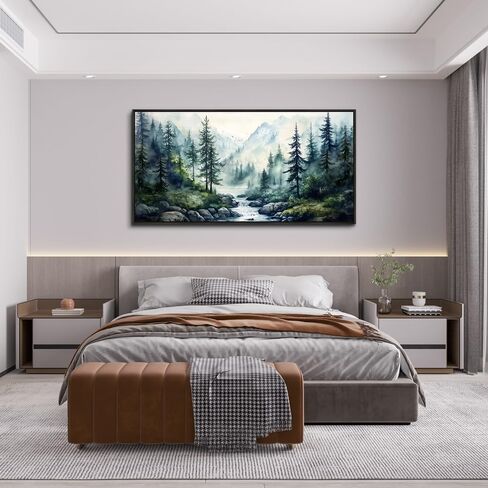 ZUITINGHUA Large Black Framed Wall Decor For Living Room Canvas Wall Art For Office Modern Wall Decorations For Bedroom Misty Forest Painting Tree landscape Pictures Artwork Home Decor 24x48 In in Saudi Arabia