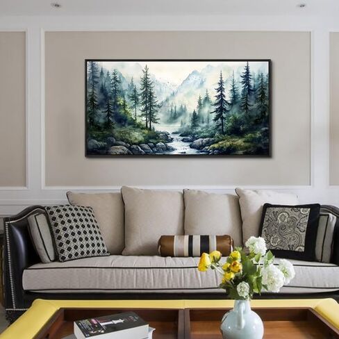 ZUITINGHUA Large Black Framed Wall Decor For Living Room Canvas Wall Art For Office Modern Wall Decorations For Bedroom Misty Forest Painting Tree landscape Pictures Artwork Home Decor 24x48 In in Saudi Arabia