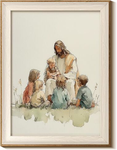 InSimSea 12x16 Framed Christian Wall Art, Jesus with Children Canvas Painting Prints, Jesus Teaching Kids Wall decor for Kid’s Room, Prayer Room, Church, Nursery, Living Room in Saudi Arabia