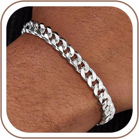 HIMSTORY Silver Cuban Link Bracelet for Men, 7mm/9mm/11mm 925 Sterling Silver Over Cuban Chain Bracelet Diamond Cut Silver Bracelets Gifts for Boyfriend Husband in Kuwait
