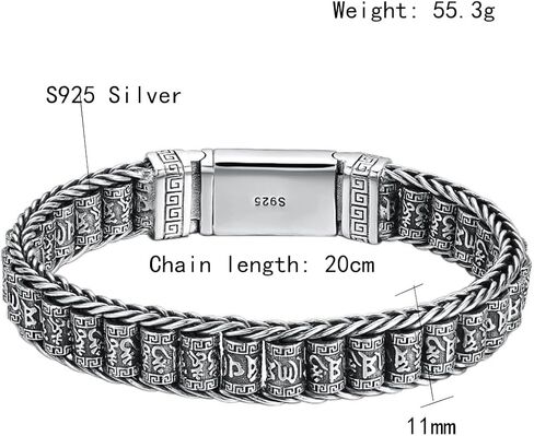 S925 Sterling Silver Six Characters of Truth Turnable Bracelet, Bullying Men's Six Characters of Truth Bracelet in Saudi Arabia