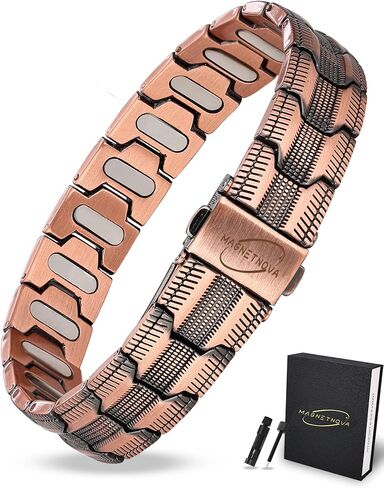 Ultra Strength Magnetic Bracelets for Men, 99.99% Pure Copper Bracelet with 5000 Gauss Magnets, Adjustable Size with Sizing Tool & Gift Box in Saudi Arabia