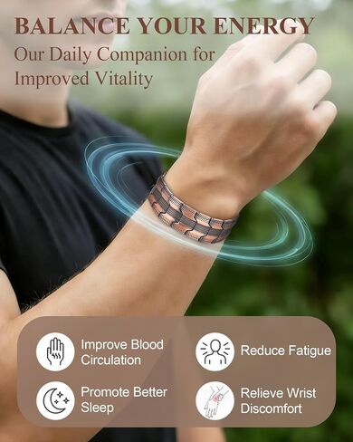 Ultra Strength Magnetic Bracelets for Men, 99.99% Pure Copper Bracelet with 5000 Gauss Magnets, Adjustable Size with Sizing Tool & Gift Box in Saudi Arabia