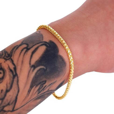 Nuragold 14k الذهب الأصفر الحقيقي الصلبة فرانكو الماس قطع 3 مللي متر Spiga القمح سلسلة سوار (7 "-9") مجوهرات إيطالية للرجال in Kuwait