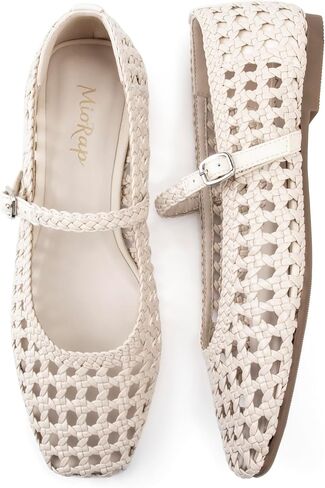 Woven Ballet Flats Shoes for Women Square Toe Mesh Mary Jane Flat with Adjustable Strap, Dressy, Comfortable and Cute Ballerina in Kuwait