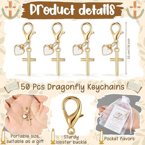 Unittype 50 Sets Baptism Favors Pocket Hug Bulk, Religious Cross Keychain for Christening, First Holy Communion Party, Catholic Confirmation Gifts for Guests with Thank You Card & Organza Bag in Kuwait