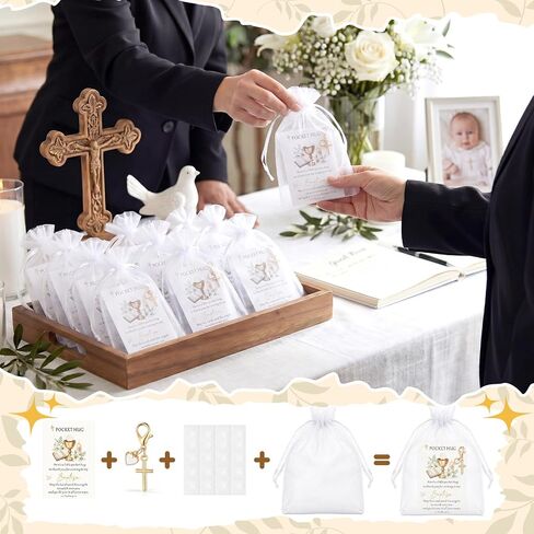 Unittype 50 Sets Baptism Favors Pocket Hug Bulk, Religious Cross Keychain for Christening, First Holy Communion Party, Catholic Confirmation Gifts for Guests with Thank You Card & Organza Bag in Kuwait