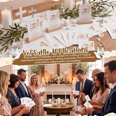 Unittype 50 Sets Baptism Favors Pocket Hug Bulk, Religious Cross Keychain for Christening, First Holy Communion Party, Catholic Confirmation Gifts for Guests with Thank You Card & Organza Bag in Kuwait