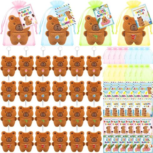Huquary 24 مجموعة Capybara نهاية العام هدايا الصيف Capybara Plush Keychain محشوة الحيوان مع بطاقة وحقيبة الأورجانزا من المعلم Summer Vacation Grad Capibara Party Favors Goodie Bag Stuffers (الآيس كريم) in Kuwait
