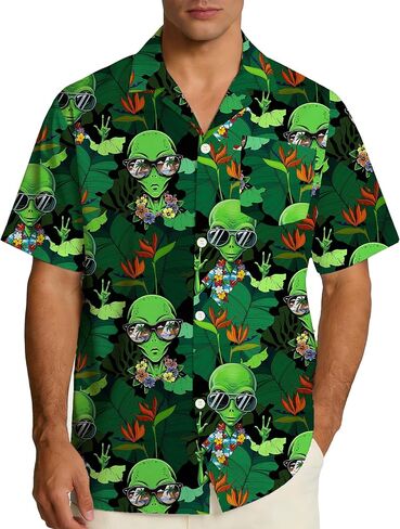 Funny Hawaiian Shirts for Men Short Sleeve, Beach Casual Button Down Shirts Summer Tropical Vacation Aloha Shirt in Saudi Arabia