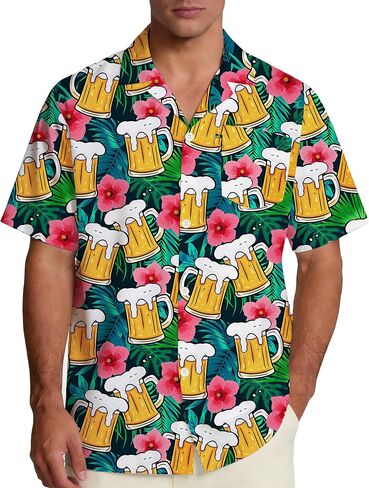 Funny Hawaiian Shirts for Men Short Sleeve, Beach Casual Button Down Shirts Summer Tropical Vacation Aloha Shirt in Saudi Arabia