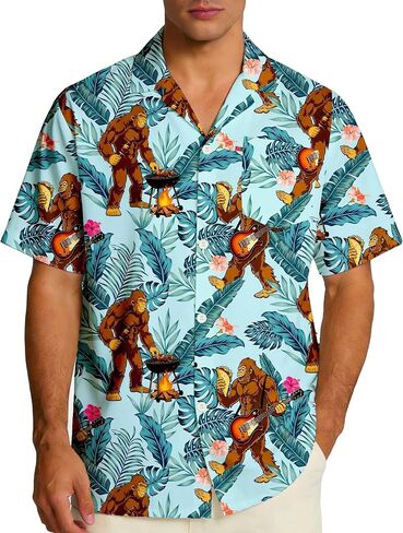 Funny Hawaiian Shirts for Men Short Sleeve, Beach Casual Button Down Shirts Summer Tropical Vacation Aloha Shirt in Saudi Arabia
