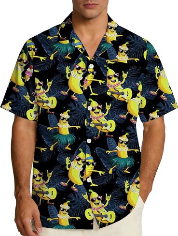 Funny Hawaiian Shirts for Men Short Sleeve, Beach Casual Button Down Shirts Summer Tropical Vacation Aloha Shirt in Saudi Arabia